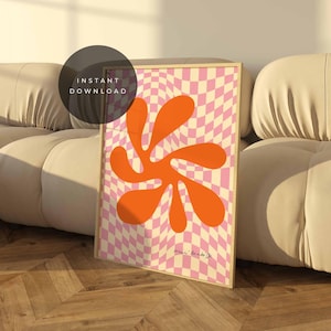 Impression d&#39;art floral à carreaux : décoration murale vintage tendance (téléchargement numérique)