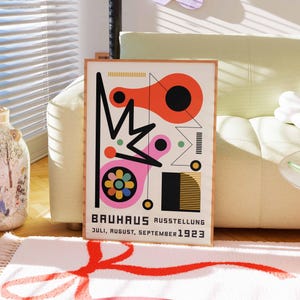 Impressão de pôster Bauhaus, pôster de grande exposição Bauhaus, arte de parede geométrica, moderno de meados do século, decoração Bauhaus, arte de parede retrô minimalista