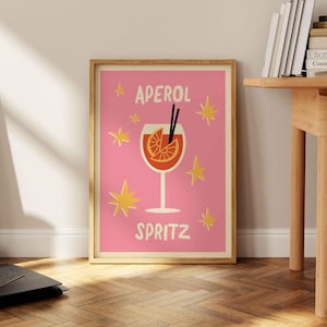 Aperol Spritz Print, Modny wystrój retro baru, Wydruk artystyczny do pokoju w akademiku, Funky Fun Cocktail Poster, Dziewczęca sztuka ścienna Preppy, Wystrój ścienny do kuchni
