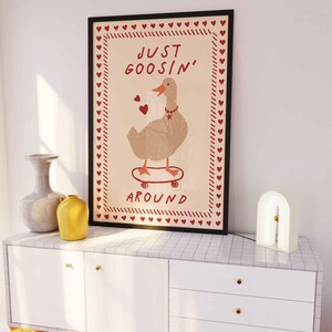 Silly Goose Print, Trendy Wall Art, Retro Apartment Decor, Quirky Wall Art, Nursery Room Decor, Cottagecore Aesthetic, Cute Animal Art, Funny Wall Poster, Playful Home Decor, Whimsical Goose Art, Vintage Inspired Wall Art, Eclectic Wall Art