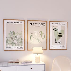 Sage Green Matisse Print Set of 3, Abstract Wall Art, Henri Matisse Exhibition Poster, Gallery Wall Set, Living Room Decor, Gifts for Her