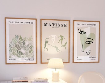 Sage Green Matisse Print Set, Abstract Gallery Wall Art