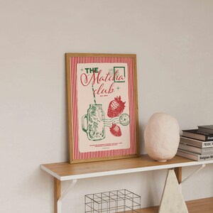 Matcha Club Poster, Retro Drink Art, Cafe Poster, Brunch Poster, Matcha Latte Print, Modern Home Art, Funky Kitchen Print, Hand Drawn Print