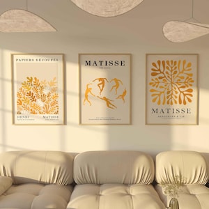 Juego de 3 impresiones de Matisse, impresiones de arte de pared amarillas, carteles amarillos, arte de pared neutro, impresiones de artistas famosos, carteles de Matisse de moda, arte grande