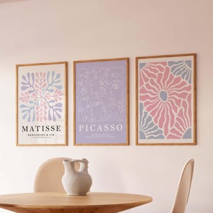 Abstract Gallery Wall Set of 6, Light Blue and Purple Wall Art, Matisse Print Set, Modern Wall Decor, Dorm Room Decor, Blue Poster Set