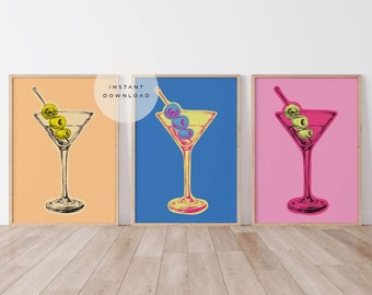 Colorful Martini Drinks Print, Retro Bar Art (Digital Download)