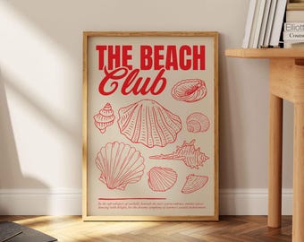 Seashells Beach Club Art Print: Trendy Coastal Dorm Decor