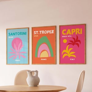 Large Preppy Room Decor, Travel Poster Bundle Set of 3, Collage Set, Maximalist Decor, Trendy Dorm Room Prints, Bali Ibiza Capri Bondi Palm