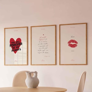 Juego de 3 pósteres de amor, póster moderno, regalo para ella, símbolo de amor, impresión con cita estética, impresión romántica para pared, carta de amor, impresiones para pared de dormitorio