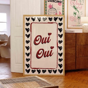Oui Oui Print, Mid Century Modern Wall Art, Retro Wall Art, Oui Oui Mon Cherie French Quote, Living Room Print, Typography Poster