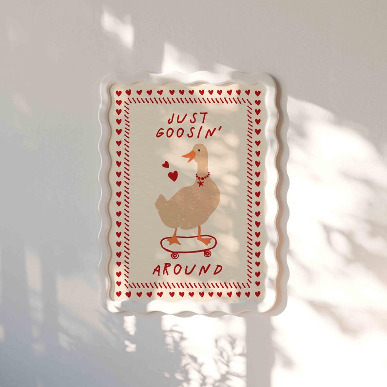 Whimsical ‘Silly Goose on the Loose’ print featuring a playful goose illustration, perfect for nursery decor, kids room wall art, or humorous animal-themed home decoration