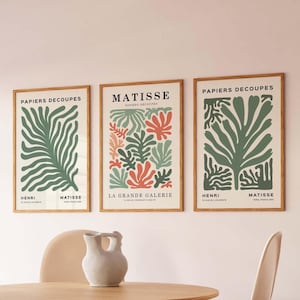 Sage Green Physical Matisse Print Set of 3, Abstract Wall Art, Henri Matisse Picasso Exhibition Poster, Gallery Wall Set, Home Wall Decor