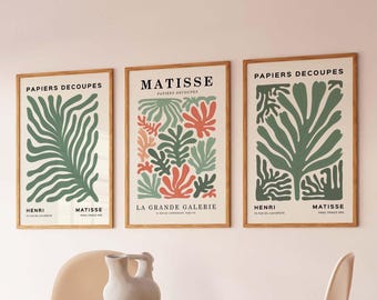 Sage Green Matisse Print Set, Abstract Exhibition Wall Art