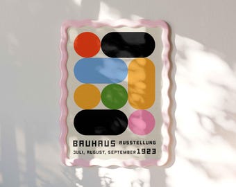 Stampa del manifesto della mostra Bauhaus: arte murale geometrica di metà secolo moderno