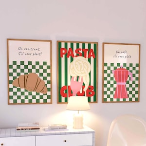 Set van 3 keukenafdrukken, keukenmuurkunst, preppy muurkunst, esthetische print, barwagen kunstprint, esthetische keukendecor, retro voedselafdruk