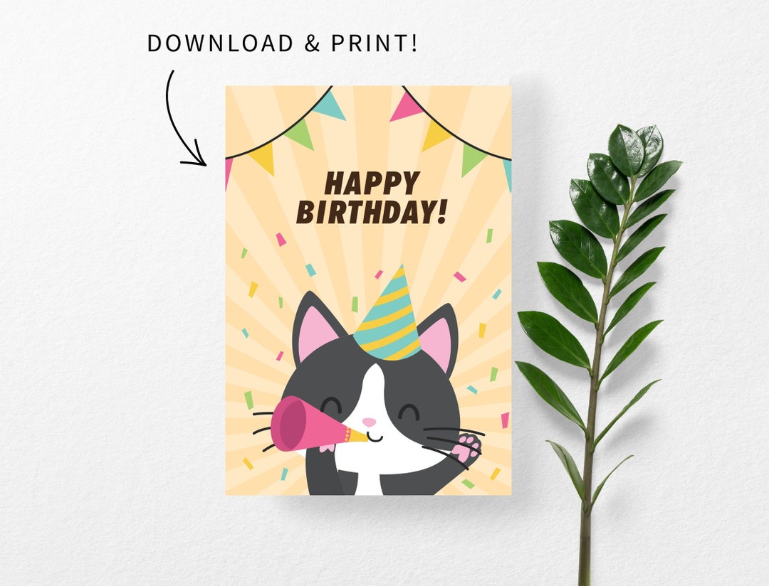 Printable Card | Birthday Card Digital PDF Card | Funny Cute Cat ...
