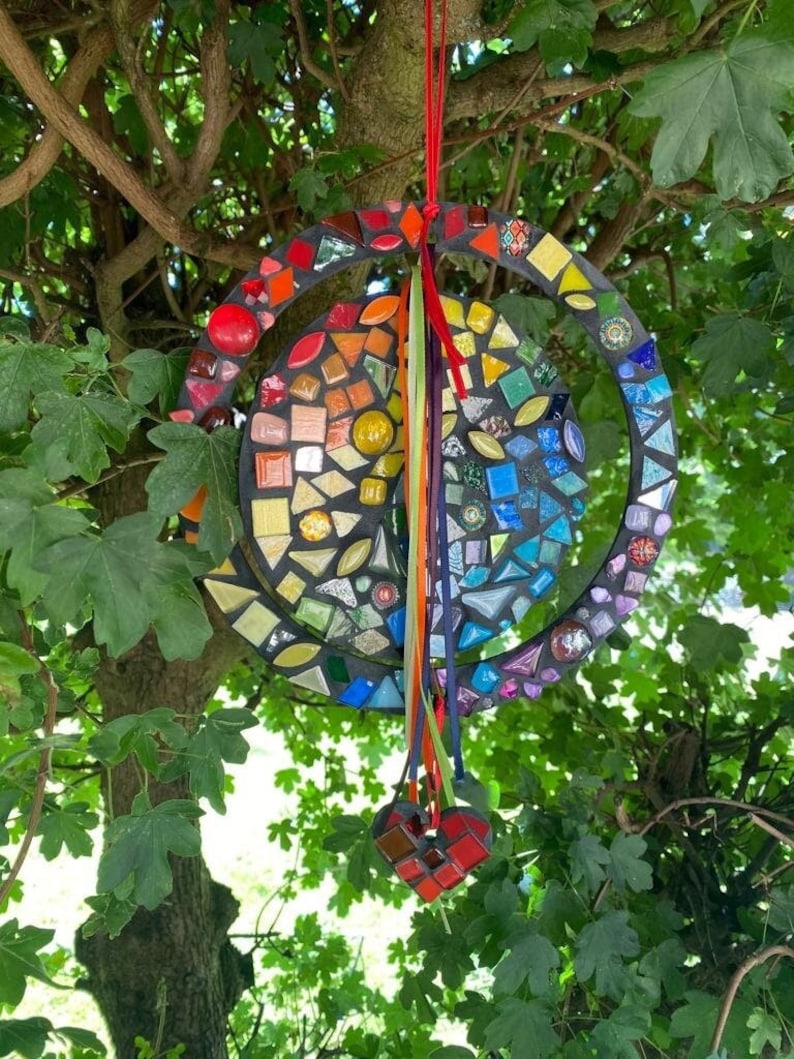 Rainbow Mobile Mosaic Kit for Adults Stunning rainbow garden hanging decoration requires tile nippers image 1