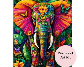 Colourful Elephant Diamond Art Kit 20cm x 30cm | Tropical Elephant Diamond Painting | Beginner Craft Kit | Elephant Lover Gift