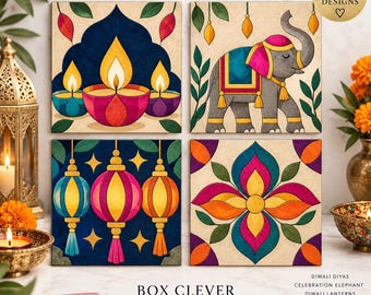 Diwali Kinusaiga Patterns | Festival of Lights Craft Kit | Diwali Diyas, Elephant, Lanterns and Rangoli | Fabric Art | PDF or Foam Board
