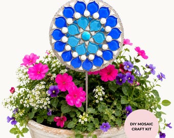 Jaipur Blue Flower Pop Mosaic Kit - DIY Garden Mosaic Craft Kit for Beginners