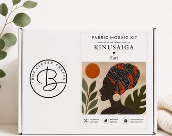 Fabric Mosaic Kit | Intermediate Level Kinusaiga Craft Kit | African Inspired Textile Art  - Zuri from our Heritage Range | A4 Framed