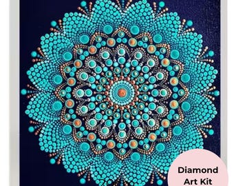 Turquoise Mandala Diamond Art Kit 30cm x 30cm | Mandala Diamond Painting | Mindful Adult Craft Kit | Relaxing Creative Gift