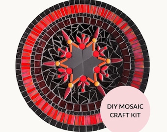 Red Star Bamboo Dish Mosaic Kit - Modern Mandala Design Craft Project