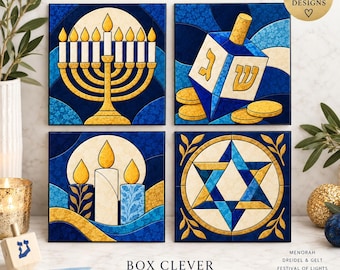 Hanukkah Kinusaiga Patterns | Festival of Lights Craft Kit | Star of David, Menorah & Driedel | Beginner Fabric Art | PDF or Foam Board