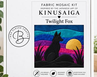 Twilight Fox Kinusaiga Kit | Fabric Mosaic Craft Kit | A4 or A3 | Elephant Silhouette Wall Art | DIY No-Sew Craft Kit