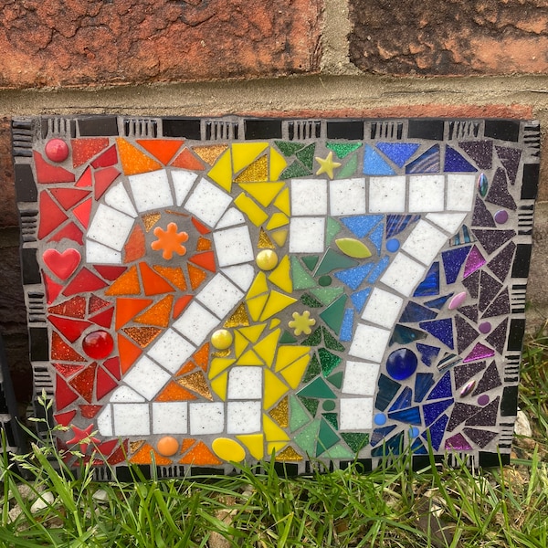 Mosaic door number kit - personalised mosaic - house number - door numbers - mosaic craft kit - requires tile nippers