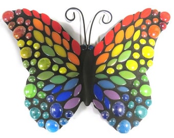 Kit mosaïque papillon arc-en-ciel - Base en métal 24 cm - Parfait pour ajouter de la couleur à votre jardin - Art de la mosaïque