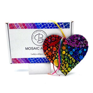 Rainbow Heart Mosaic Kit for Adults - stunning colours to create this beautiful piece of wall decor or garden hanging - perfect gift idea