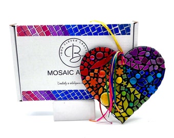 Rainbow Heart Mosaic Kit for Adults - stunning colours to create this beautiful piece of wall decor or garden hanging - perfect gift idea