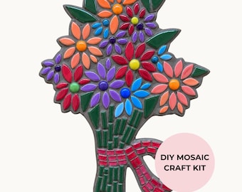 Bright Blooms Bouquet Mosaic Craft Kit | DIY Mosaic Wall Art | Ceramic Tile Craft Kit | Beginner to Intermediate Mosaic Kit