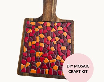 DIY Mosaic Food Platter Kit - Rustic Acacia Wood Serving Board, Beginner Craft Project