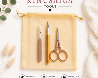 Fabric Mosaic Kinusaiga Tools | Essential Tools for Fabric Mosaic Set of Three in Organza Bag