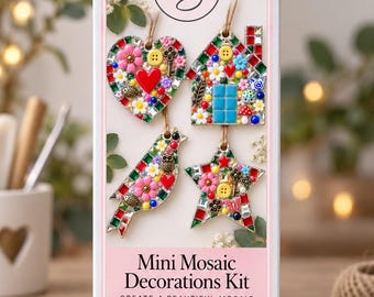 Mini Mosaic Craft Kit - 4 Mosaic Hanging Decorations - Heart, House, Bird & Star