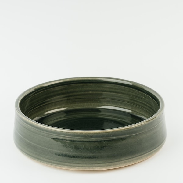 Comedero grande de gres para perros: Comedero de cerámica verde oscuro hecho a mano para mascotas
