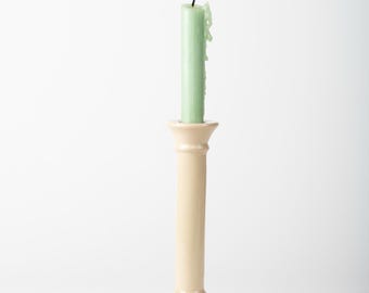 Handmade Creamy White Ceramic Candlestick Holder – Stoneware Taper Candle Holder, Minimalist Pottery Candle Stick, Rustic Farmhouse Home