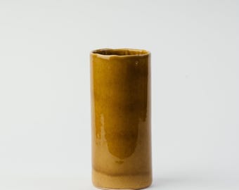 Tall Mustard Yellow Ochre Handmade Ceramic Vase, Cylinder Vase, Stoneware Pottery Vase, Minimalist Modern Home, Contemporary Flower Vase