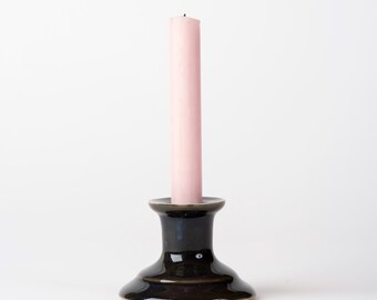 Handmade Dark Green Ceramic Taper Candle Holder: Minimalist Boho Decor