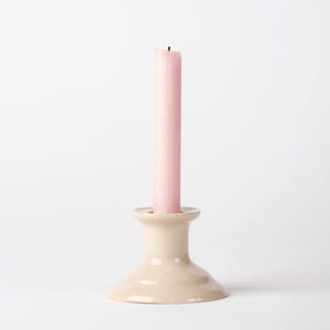 Short Creamy Tallow White Handmade Ceramic Taper Candle Holder, Minimalist Pottery Candlestick, Rustic Boho Home Décor, Table Accent, Gift