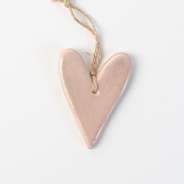 Handmade Ceramic Pink Heart Decoration: Crackle Glaze Pottery Ornament