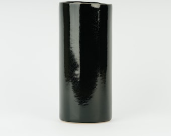 Tall Black Handmade Ceramic Vase, Cylinder Vase, Stoneware Pottery Vase, Minimalist Modern Home Décor, Contemporary Flower Vase