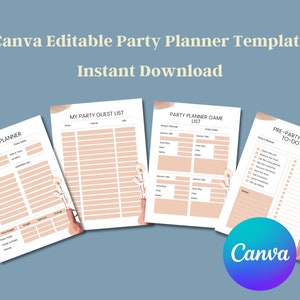 Party Planner Template, Event Planner, Party Planner, Birthday Planner, Pre-Party To-Do List, Party Checklist, Editable in Canva