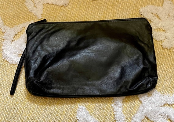 Vintage 1980s Wristlet/Clutch Black Leather with … - image 2