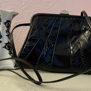 Cartera vintage de piel de serpiente negra Susan Gail de los años 90, hecha en España,/monedero de piel de serpiente de los años 80