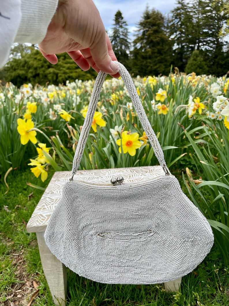 Vintage 1930s40s Josef Hand Beaded in Belgium White Purse Etsy