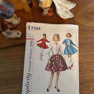 Vintage 1960s Girls Size 12 Simplicity Pattern 4750/Vintage Girls Dress Sewing Pattern Size 12
