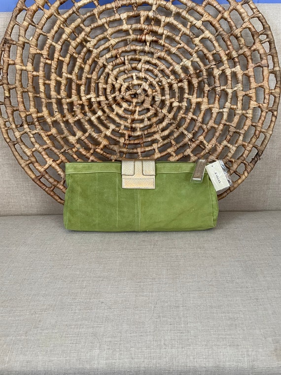 Green Suede Y2K Clutch with Gold Crossbody Chain … - image 5